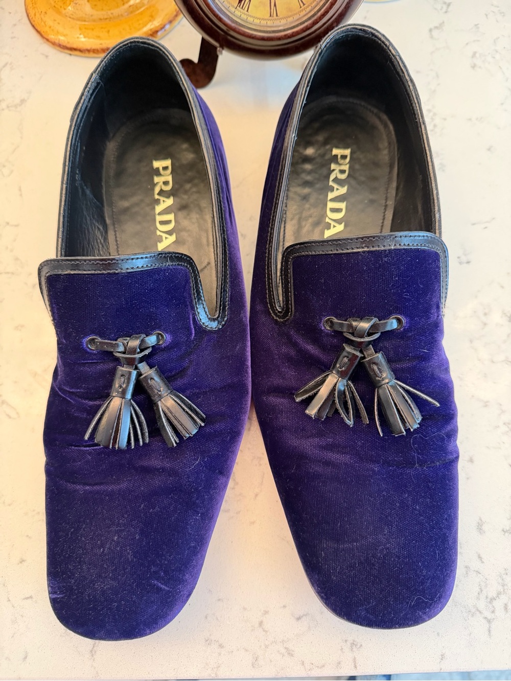 Prada Men’s Deep Purple Velvet Tassel Slip-On Loafers